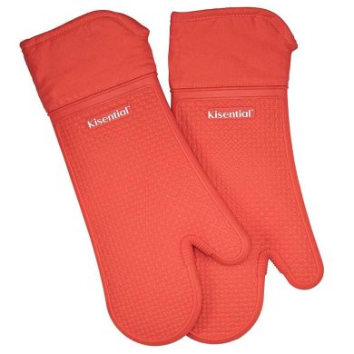 Kisential 550°F Heat Resistant 15 Inch Extra Long Silicone Oven Mitts