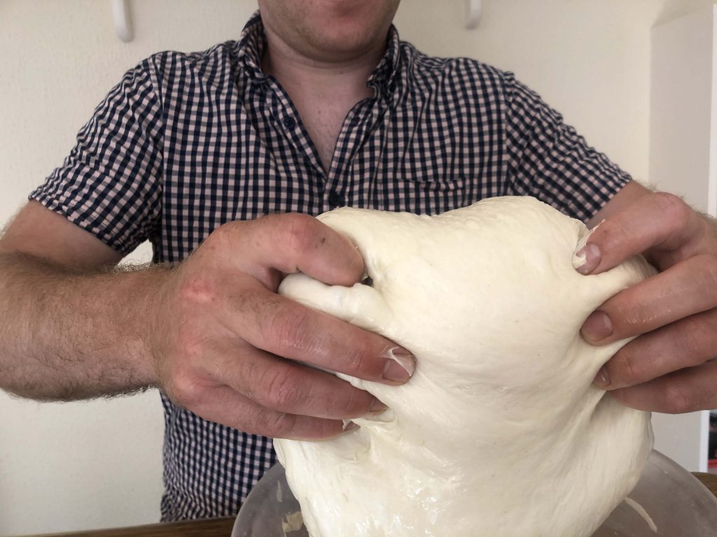 Gareth kneading long enough when making bread